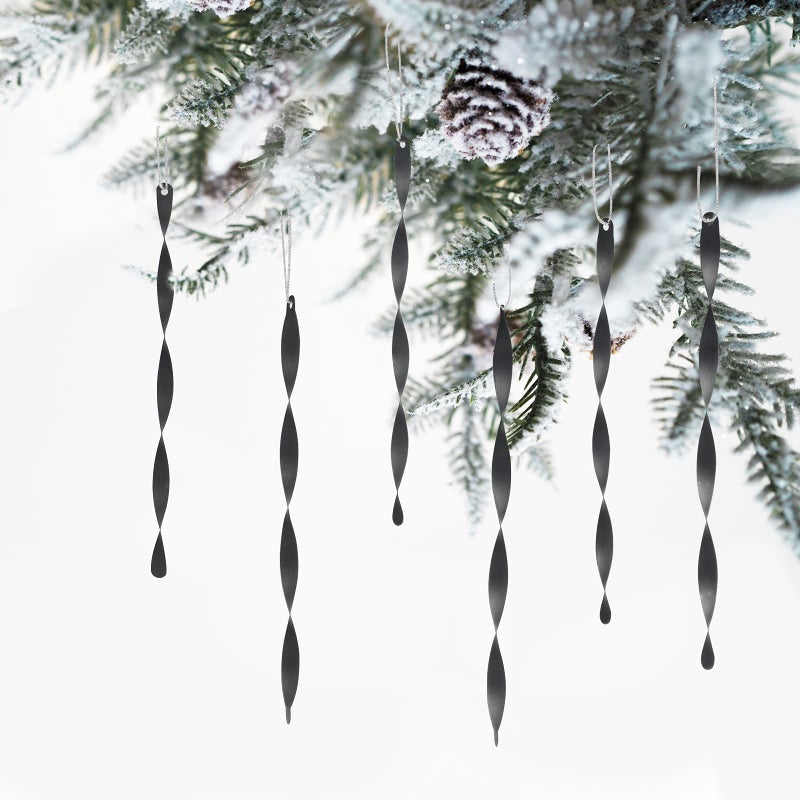Luxtea 24 PCS Christmas Hanging Ornaments Twisted Aluminum Icicles for Wedding Halloween Holiday Tree Decorations (Matte 7''  Black) - Image 1