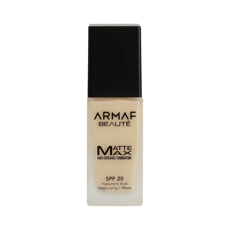 Armaf Beaute Face Make Up Matte Max High Coverage Liquid Foundation SPF 20 30ml, Olive Colour, Hyaluronic Acid, Moisturizing & Matte Finish Foundation, Lightweight Formula, For All Skin Types