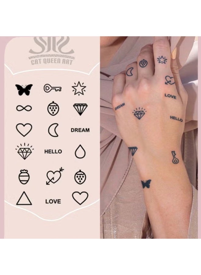 جيكومو 54 قطعة وشم مؤقت فراشة ، قلب ، نمط الماس ، شبه دائم ، يدوم 14 يوما ، غير لامع ، هدايا صغيرة للأصابع والأذنين والكتفين والرقبة والجسم أسود - Image 1