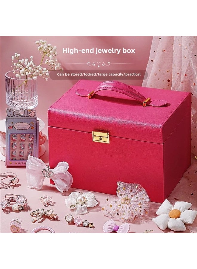 Birthday Gift For Girls 8 Children's Toys 7 Years Old 6-13 Little Girl Jewelry 10 Gift Box 10 9 Hair Accessories-Color:Pink Makeup Jade-double-layer Hair Accessory Gift Box (comes With Gripper + Headband + Big Bow + Bear + Ring + Crown Hair Tie + Blingbling  - Image 4