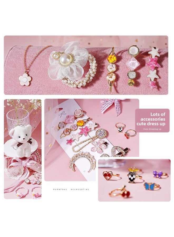 Birthday Gift For Girls 8 Children's Toys 7 Years Old 6-13 Little Girl Jewelry 10 Gift Box 10 9 Hair Accessories-Color:Pink Makeup Jade-double-layer Hair Accessory Gift Box (comes With Gripper + Headband + Big Bow + Bear + Ring + Crown Hair Tie + Blingbling  - Image 5