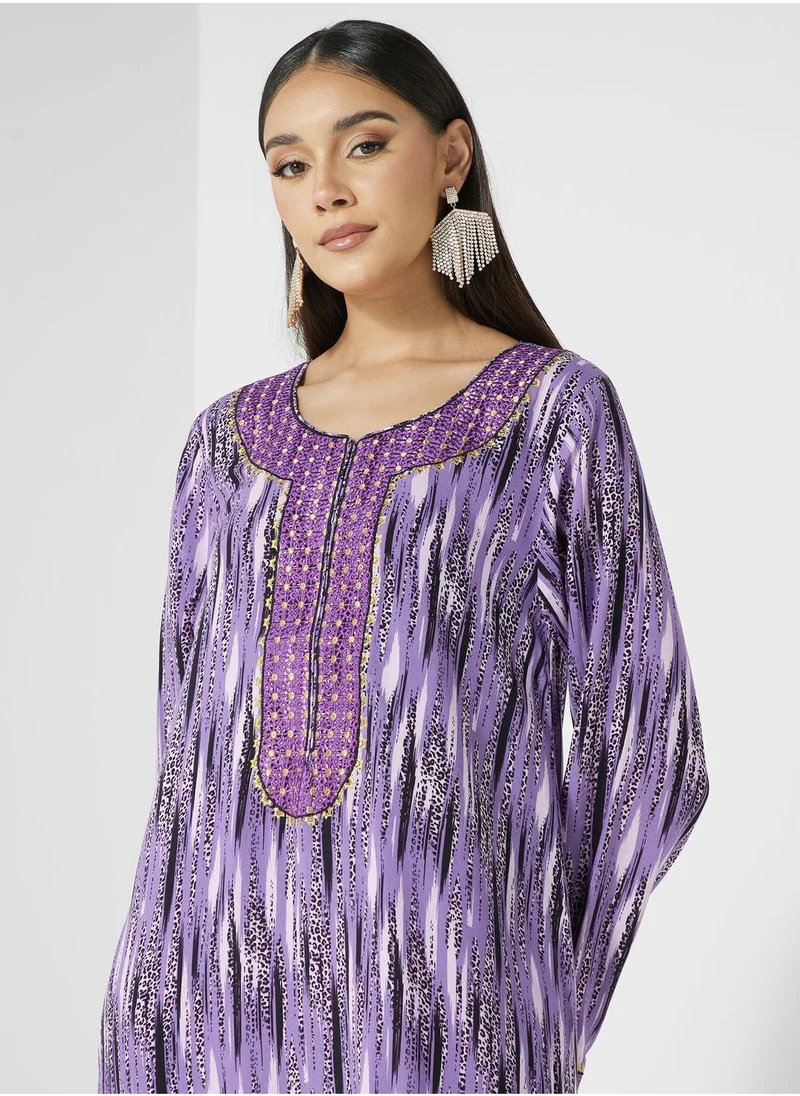 KASHKHA Embroidered Flared Sleeve Jalabiya