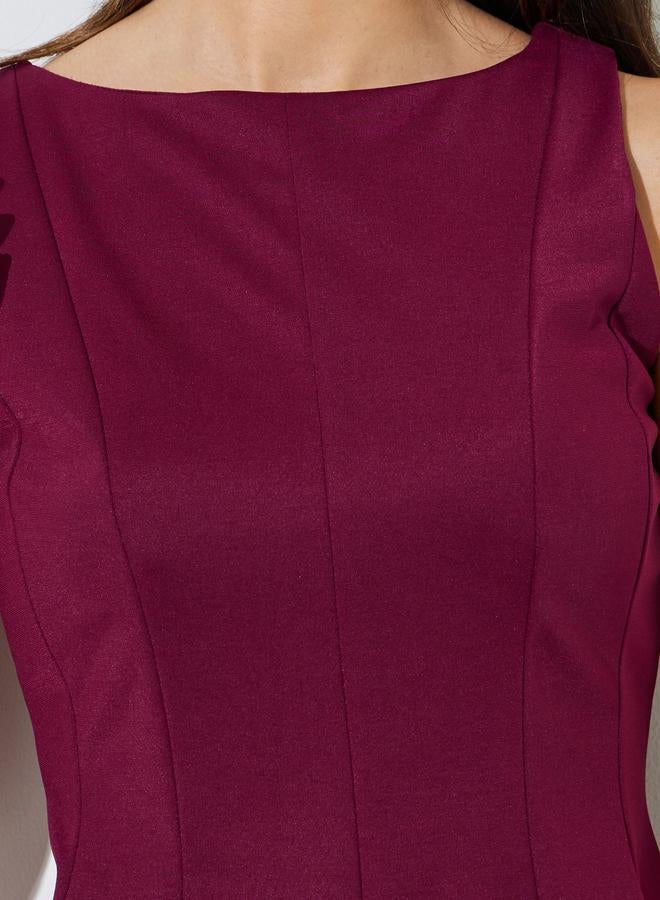 Styli Burgundy Seam Detail Peplum Top - Image 3