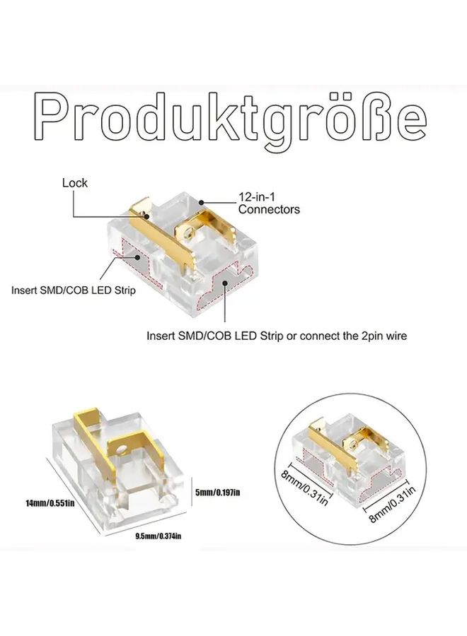 12 In 1 LED Strip Connector Kit 10pcs No Soldering Quick Connect 8mm 2Pin - Image 3
