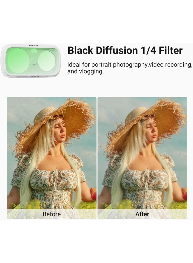 نيوير ND Filter Set Compatible with Insta360 Luna Ultra Gimbal Camera Only, Variable Neutral Density (ND2-32) + CPL + 1/4 Black Diffusion for Mist Cinematic Effect, FL-L03 White - Image 5