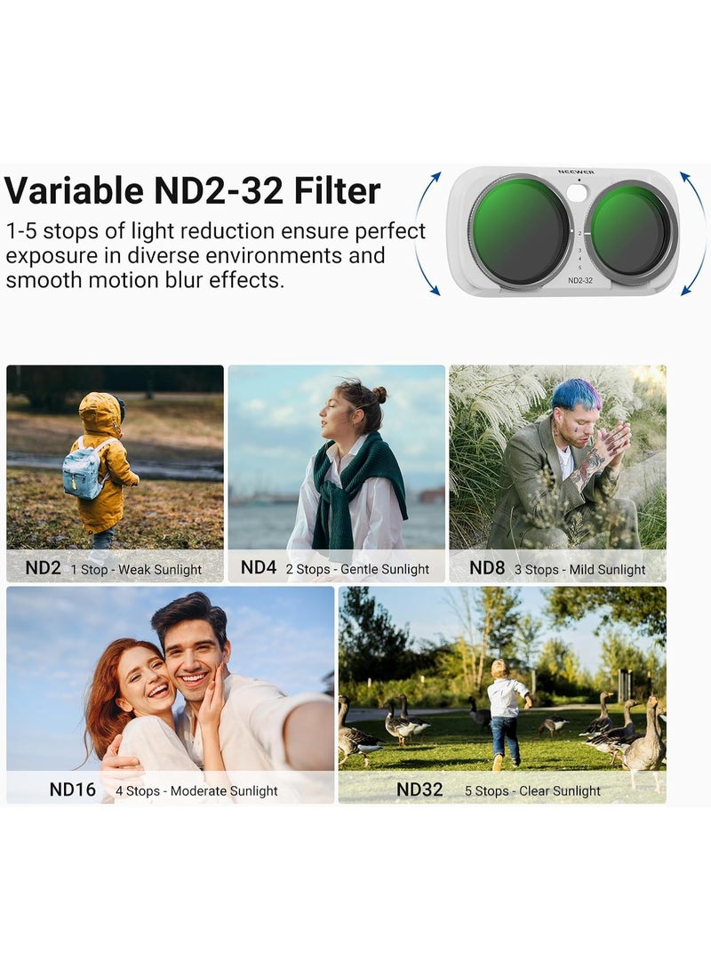 نيوير ND Filter Set Compatible with Insta360 Luna Ultra Gimbal Camera Only, Variable Neutral Density (ND2-32) + CPL + 1/4 Black Diffusion for Mist Cinematic Effect, FL-L03 White - Image 4