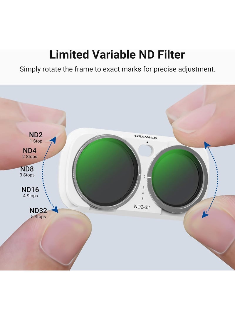 نيوير ND Filter Set Compatible with Insta360 Luna Ultra Gimbal Camera Only, Variable Neutral Density (ND2-32) + CPL + 1/4 Black Diffusion for Mist Cinematic Effect, FL-L03 White - Image 3