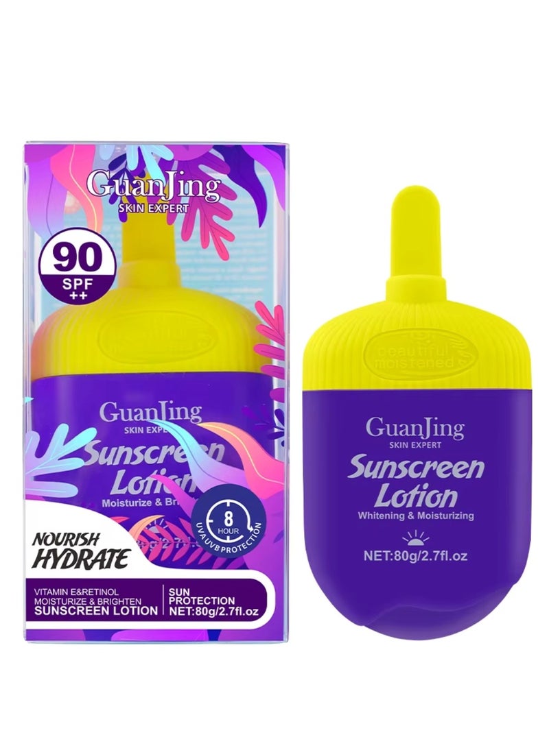 GUANJING Sunscreen Lotion Vitamin E and Retinol Moisturize Brighten Sunscreen Lotion Nourish Hydrate Sun Protection Retinol Cream SPF 90 Sunscreen Foundation Tinted whitening Sunscreen Lotion - Image 1