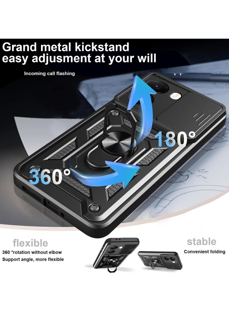 عام مناسب لغلاف حماية جهاز Redmi Turbo 4 5G / Xiaomi Poco X7 Pro 5G، مع غطاء منزلق للكاميرا وحلقة واقي الشاشة 【قطعتين】، غلاف واقٍ مقاوم للصدمات. - Image 3