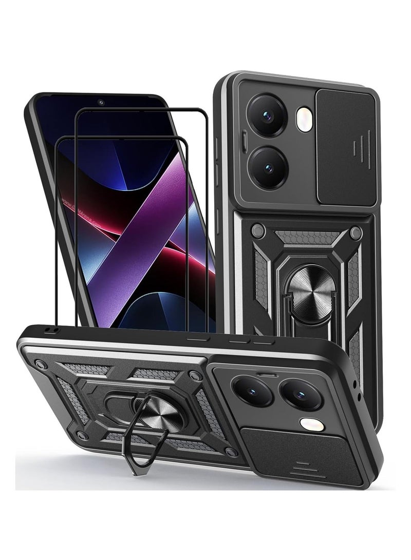 عام مناسب لغلاف حماية جهاز Redmi Turbo 4 5G / Xiaomi Poco X7 Pro 5G، مع غطاء منزلق للكاميرا وحلقة واقي الشاشة 【قطعتين】، غلاف واقٍ مقاوم للصدمات. - Image 1