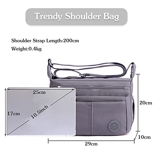 FANDARE Casual Shoulder Bags Women Satchel Waterproof Nylon Lightweight for Sport Work Hiking Shop Crossbody Bag Grey - Image 3