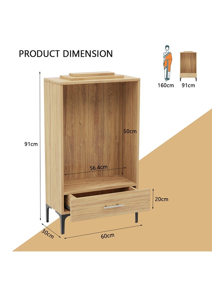 Mahmayi Modern Wooden Mandir, Temple with Single Drawer for Storage Pooja Essentials Sturdy Steel Legs Ideal for Home, Office, Temple - Brown Kansas Oak - Image 3