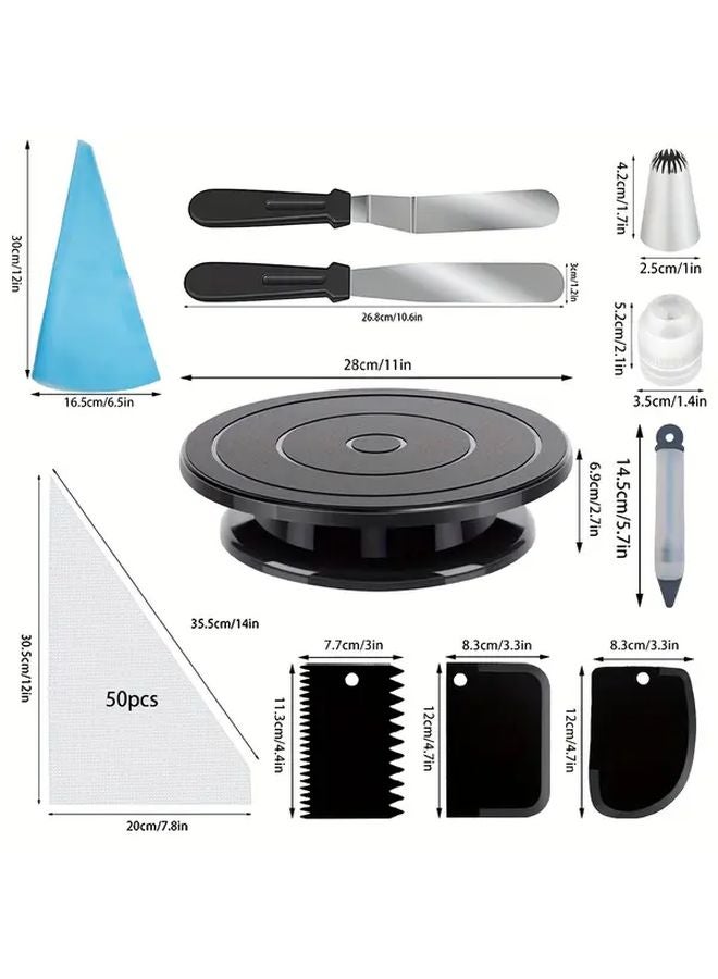 Black 77 Pcs Large Cream Piping Tips Set With Turntable Spatula And Cake Pen - Image 3