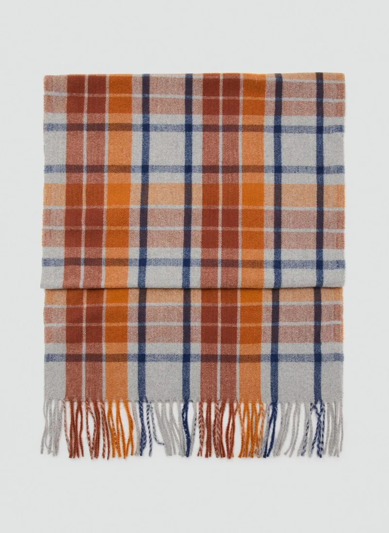 MANGO Check scarf with fringed ends