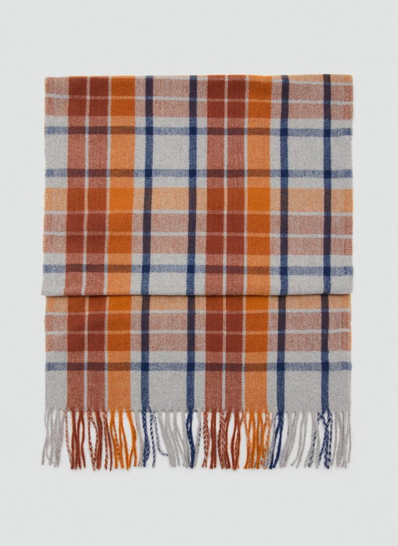 MANGO Check scarf with fringed ends - Image 1