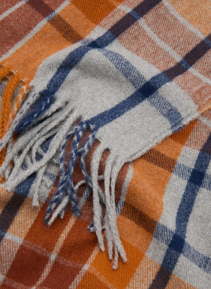 MANGO Check scarf with fringed ends