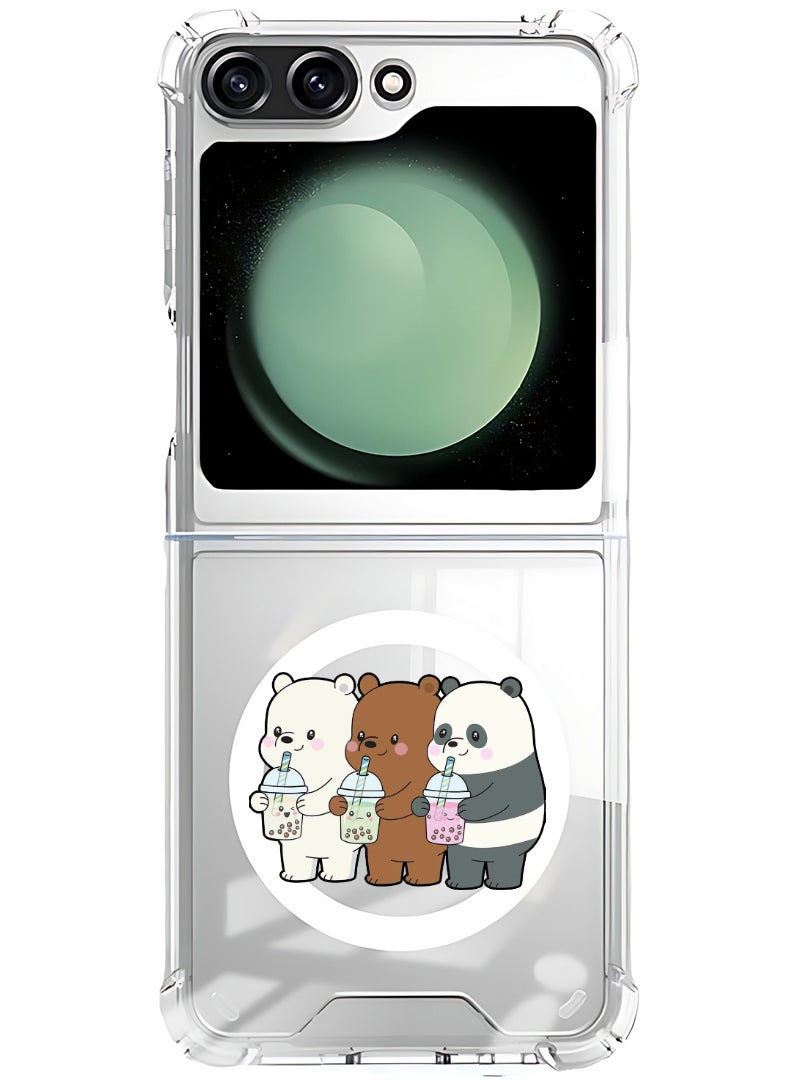 Theodor Magnetic Case for Samsung Galaxy Z Flip 5 Compatible with MagSafe Wireless Charging, Shockproof Phone Bumper Cover 3 Panda Drinking - Image 1
