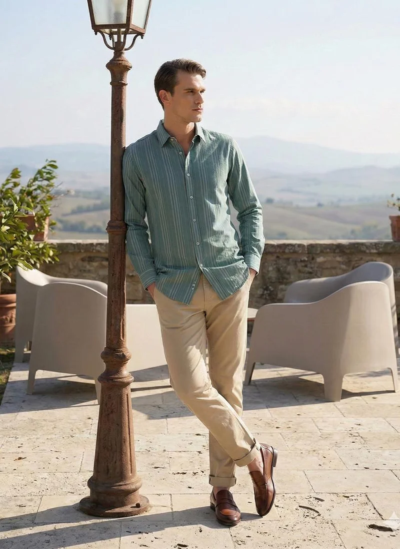 Nautica  Men Regular Fit Long Sleeve Dyed Shirt for Everyday Casual Wear-Light Mint for Men | Best Price UAE