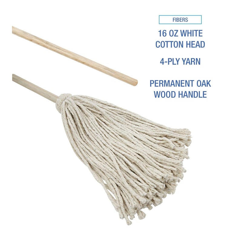 Boardwalk BWK116C 16 oz Cotton Head Deck Mop with 48 in Oak Wood Handle  White 6Carton - Image 3