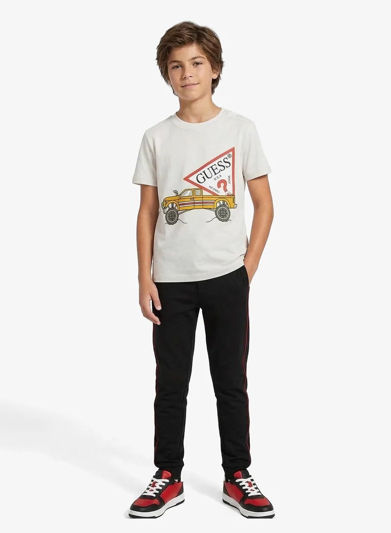 جس تيشيرت للأطفال بياقة دائرية وشعار مطبوع