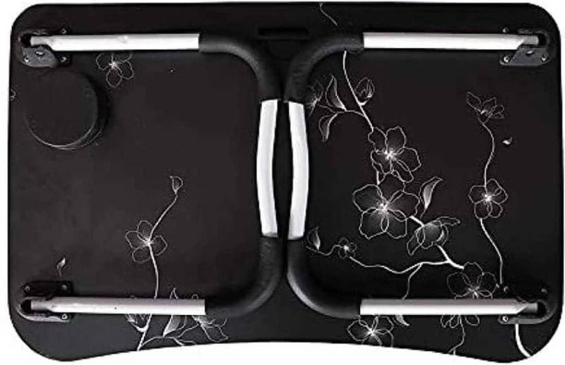 YAJNAS Wooden Multipurpose Foldable Laptop Table with Cup & Tab Holder| Table Holder Study Table, Breakfast Table, Foldable and Portable Table| Color - Black Flower - Image 2