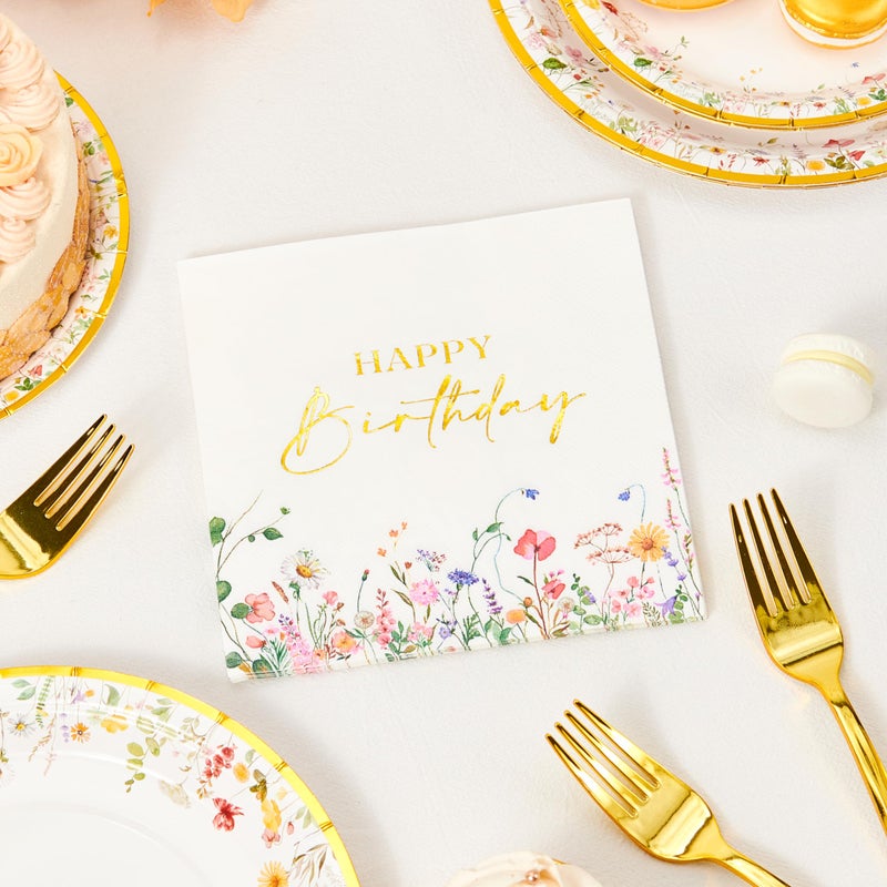 Crisky Wildflower Birthday Plates and Napkins set Women/Men Floral Disposable Tableware Set of 24 for Birthday Party Decorations (Plates, Napkin, Fork) - Image 5