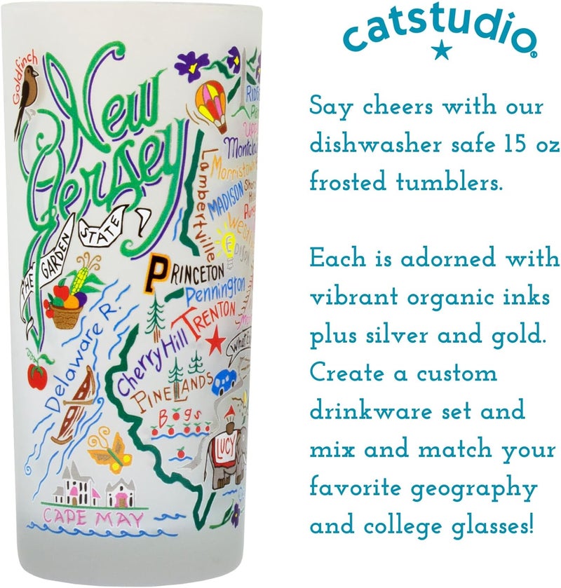 Catstudio Drinking Glasses New Jersey Frosted Glass Cup for Kitchen 15oz Dishwasher Safe Tumbler for New Jersey Lovers Set of 2 - Image 3