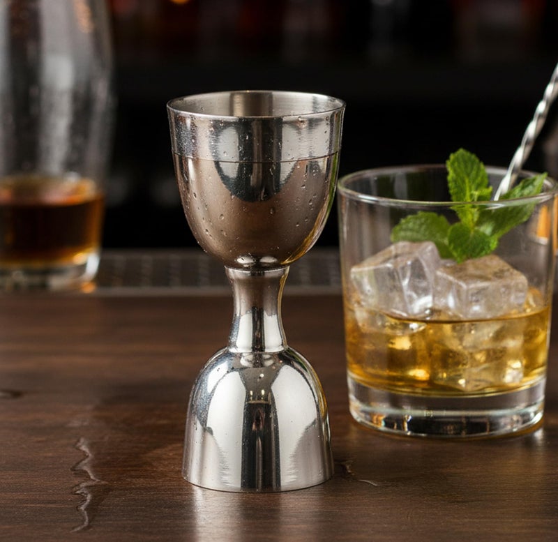 eSplanade Brass Liquor Peg Measuring Glass Jigger Bar Tool - Double Sided - 30 and 60 ml - Silver - Image 1