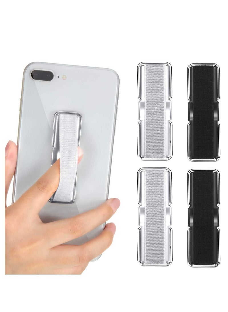 Y&D Finger Strap Phone Holder Elastic Cell Grip with Stand for Smartphones, Small Tablets (Black, Silver) - Image 1