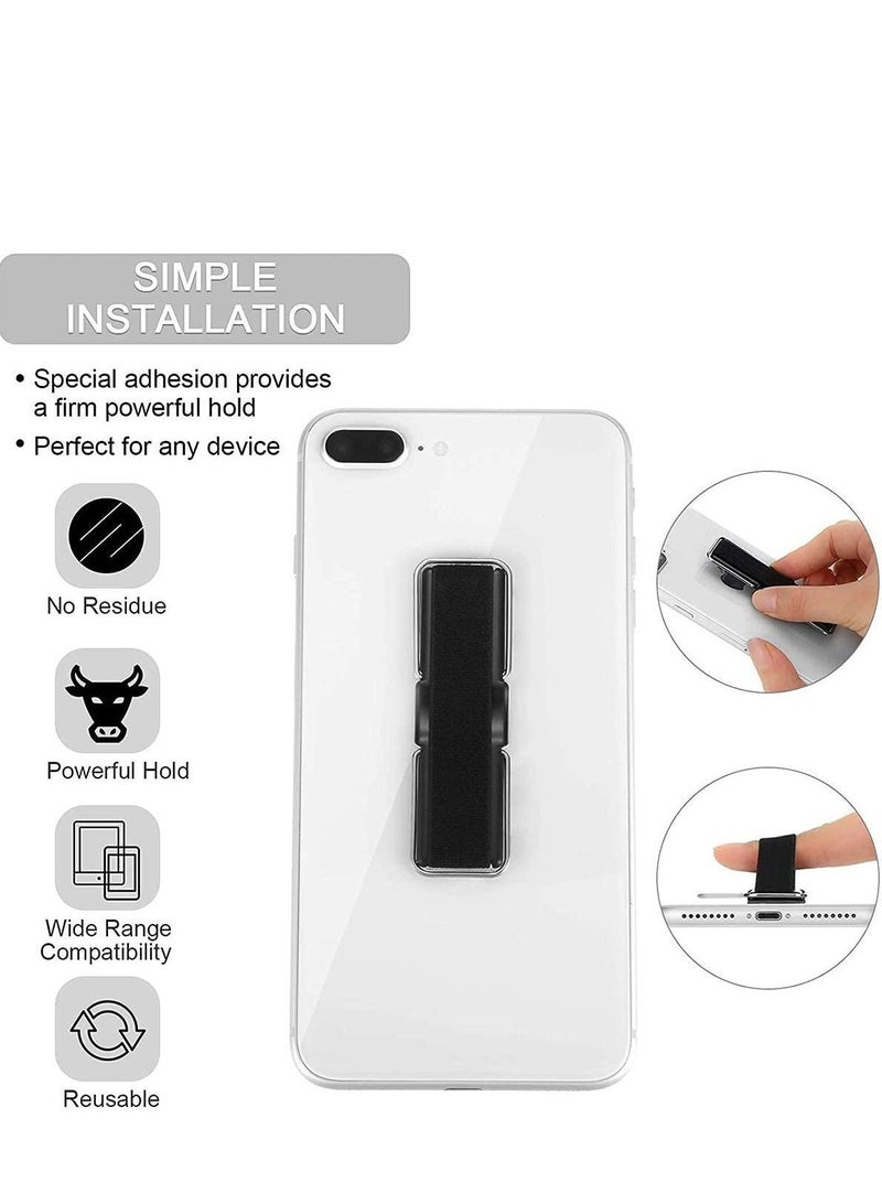 Y&D Finger Strap Phone Holder Elastic Cell Grip with Stand for Smartphones, Small Tablets (Black, Silver) - Image 5