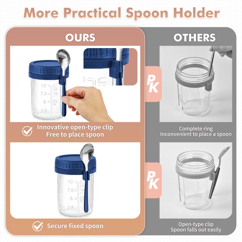 DRKIO 4 Pack Glass Overnight Oats Containers with Lids and Spoons 16 Oz Mason Jars for Overnight Oats Jars Leak Proof Oatmeal Container Meal Prep Jar for Cereal Fruit Vegetable Milk Salad Yogurt - Image 3