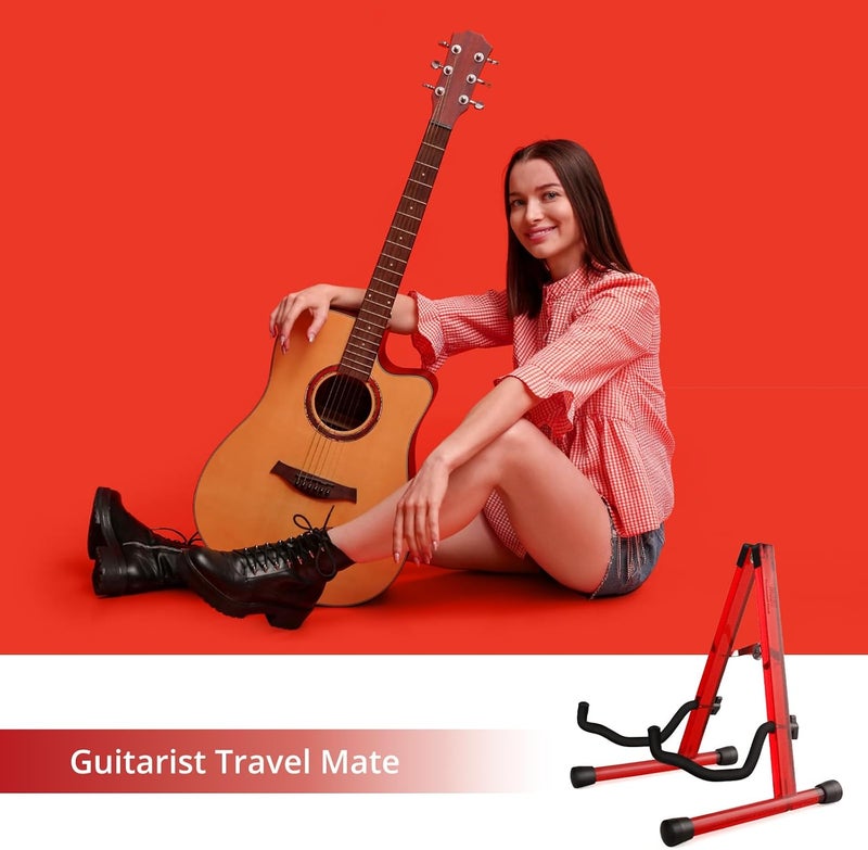 موسو حامل جيتار MUSO، حامل جيتار صوتي، حامل جيتار أكريليك كلاسيكي وكهربائي، حامل جيتار باس قابل للطي، إكسسوارات جيتار (فقاعة حمراء) - Image 2
