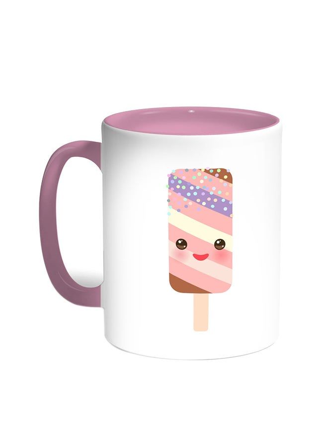RKN Cartoon Graphics - Ice Cream Printed Coffee Mug Pink White 11 ounce - Image 1
