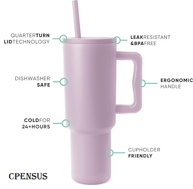 CPENSUS Tumbler with lid and Straw 1200ML Cup Stainless Steel Vacuum Insulated Tumbler for Water Iced Tea or Coffee 12L Office Gym Travelling 40 Oz Lavender Mist - Image 2