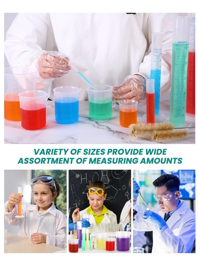 23 Pcs Plastic Graduated Cylinders and Beakers, Pipettes Set, Include 7 Pcs 1025501002505001000ml Cylinders 9 Pcs 501002503005001000ml Beakers 5 Pipettes and 2 Brush for Science Lab - Image 3