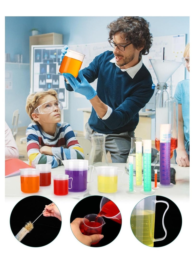 23 Pcs Plastic Graduated Cylinders and Beakers, Pipettes Set, Include 7 Pcs 1025501002505001000ml Cylinders 9 Pcs 501002503005001000ml Beakers 5 Pipettes and 2 Brush for Science Lab - Image 2