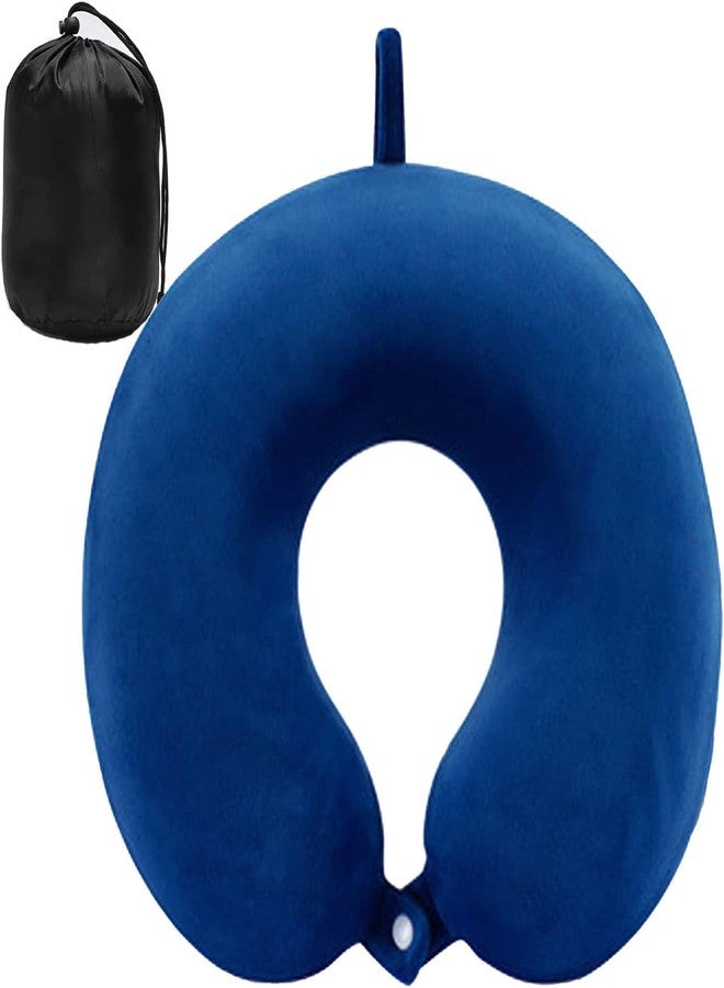 AVSHUB Neck Pillow for Traveling, Upgraded Travel Neck Pillow for Airplane 100 Percentage Pure Memory Foam Travel Pillow for Flight Headrest Sleep, Portable Plane Accessories (Blue) - Image 1