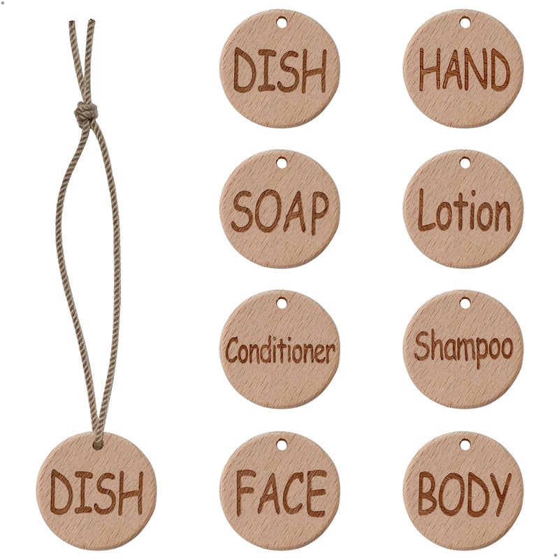 Organize Your Home with 8 Handmade Wooden Labels for Bottles Dish Hand SOAP Lotion Shampoo Conditioner Body and FACE Perfect for Soap Dispensers in Your Kitchen and Bathroom Eulnars