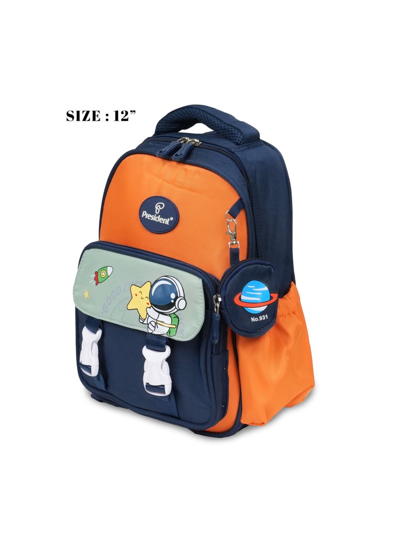 PRESIDENT School Backpack with Small item pouch Waterproof Book Bag with Compartments for Elementary School Kids' School Bag With Large Capacity 12" (SCP2502) BLACK - Image 3