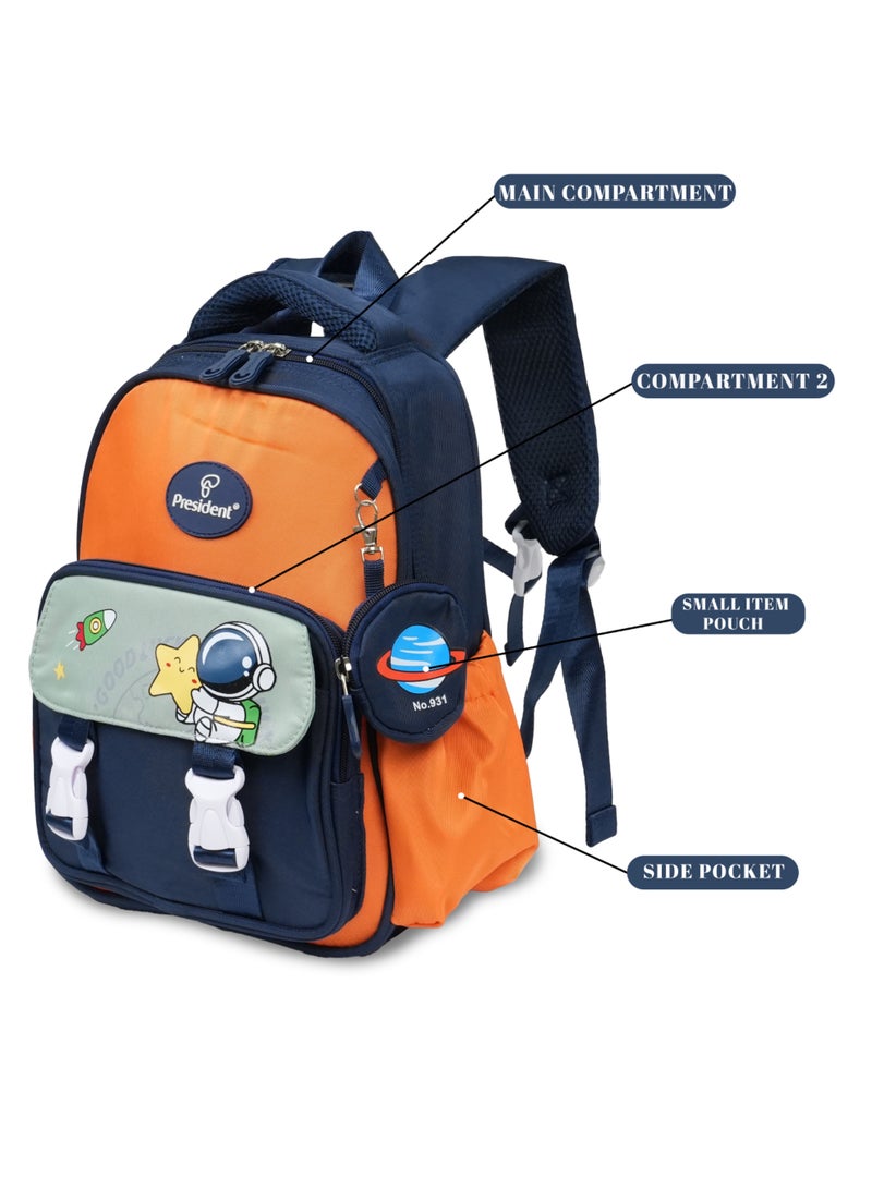 PRESIDENT School Backpack with Small item pouch Waterproof Book Bag with Compartments for Elementary School Kids' School Bag With Large Capacity 12" (SCP2502) BLACK - Image 5