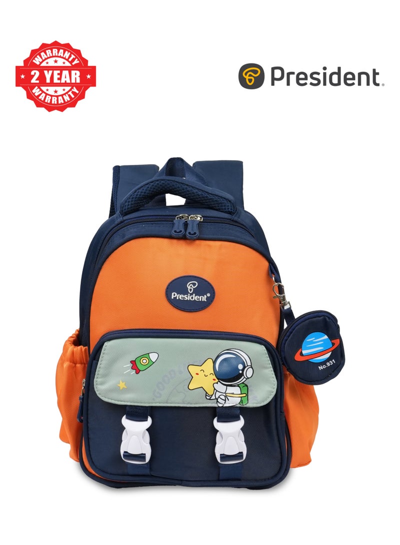 PRESIDENT School Backpack with Small item pouch Waterproof Book Bag with Compartments for Elementary School Kids' School Bag With Large Capacity 12" (SCP2502) BLACK - Image 1