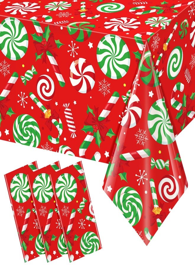 Jectivs 3 Pcs Christmas Candy Cane Plastic Tablecloths,Disposable Xmas Peppermint Swirl Red Green White Table Cloth Rectangle Kitchen Dinner Table Cover for Christmas Holiday Party Decorations,54x108 Inch - Image 1