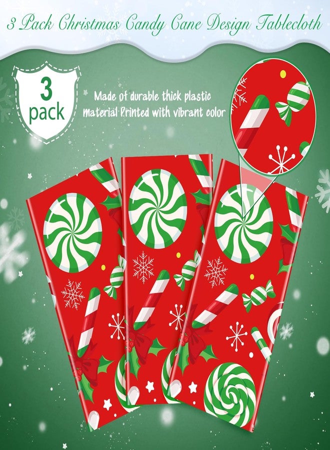 Jectivs 3 Pcs Christmas Candy Cane Plastic Tablecloths,Disposable Xmas Peppermint Swirl Red Green White Table Cloth Rectangle Kitchen Dinner Table Cover for Christmas Holiday Party Decorations,54x108 Inch - Image 4