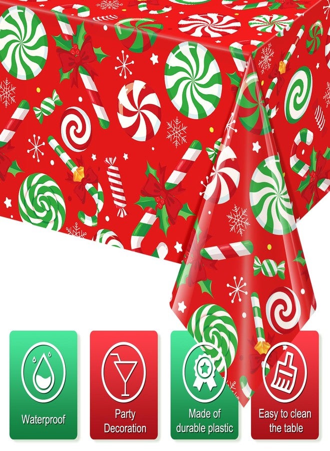 Jectivs 3 Pcs Christmas Candy Cane Plastic Tablecloths,Disposable Xmas Peppermint Swirl Red Green White Table Cloth Rectangle Kitchen Dinner Table Cover for Christmas Holiday Party Decorations,54x108 Inch - Image 3