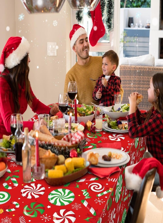Jectivs 3 Pcs Christmas Candy Cane Plastic Tablecloths,Disposable Xmas Peppermint Swirl Red Green White Table Cloth Rectangle Kitchen Dinner Table Cover for Christmas Holiday Party Decorations,54x108 Inch - Image 5