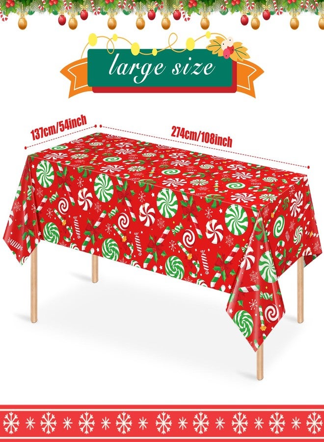 Jectivs 3 Pcs Christmas Candy Cane Plastic Tablecloths,Disposable Xmas Peppermint Swirl Red Green White Table Cloth Rectangle Kitchen Dinner Table Cover for Christmas Holiday Party Decorations,54x108 Inch - Image 2