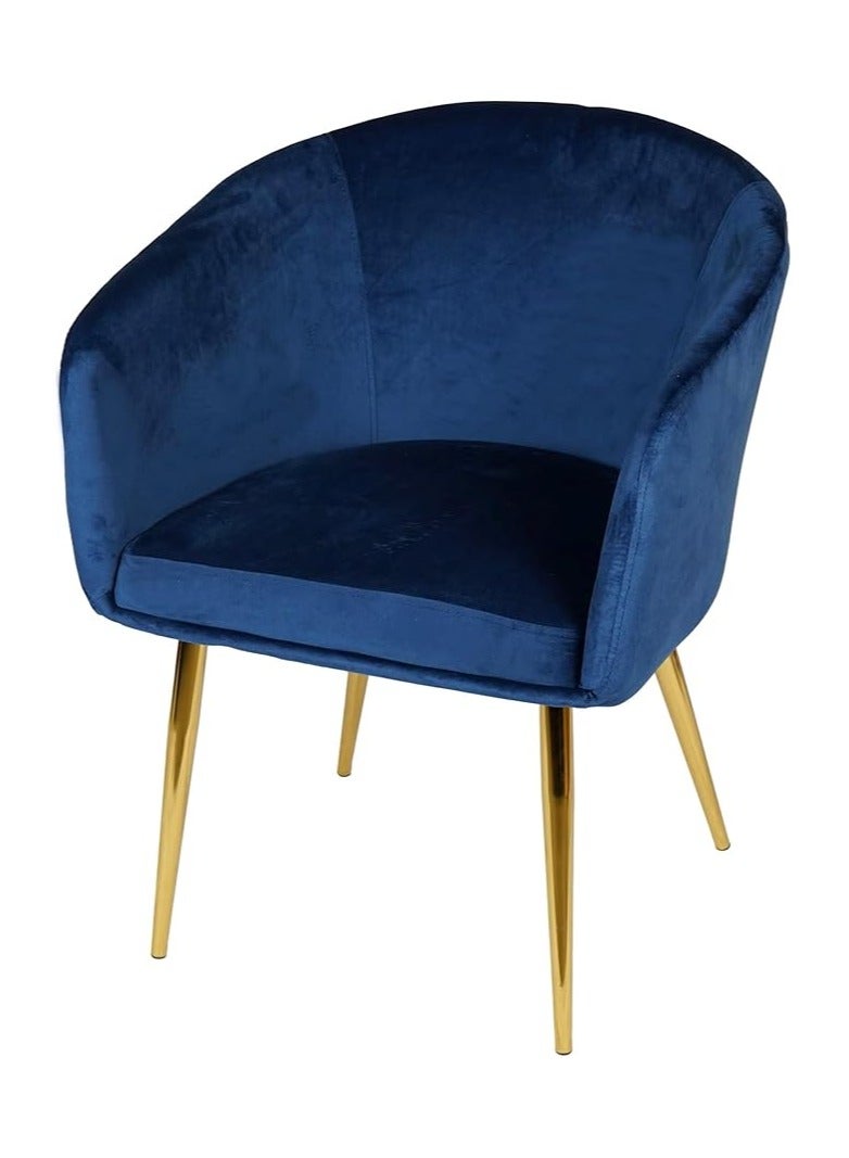 Poppins Home Poppins HOME Velvet and Metal Leg Visitors Chair Dining Chair Gold Legs Velvet Round Shape Living Room BIG SIZE (Blue)  - Image 1
