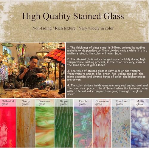Bieye W10058 Rose Flower Tiffany Style Stained Glass Window Panel with Chain, 16-inch Wide - Image 5