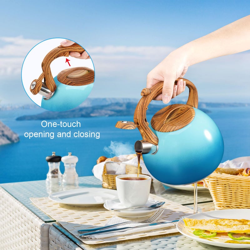 GGC Tea Kettle for Stove Top, 3.1QT/3L Whistling Tea Kettles for Boiling Water Coffee or Milk, Gradient Blue Tea Pot with Wood Parttern Handle, Stainless Steel Tea Pots for Home and Kitchen - Image 5