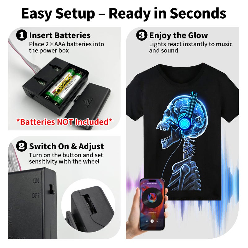 SOOoEC Sound Activated LED T-Shirt, Glow in The Dark Light Up Shirt for Men, Neon Shirt for Rave, Glow Party, Concert, Halloween - Image 5